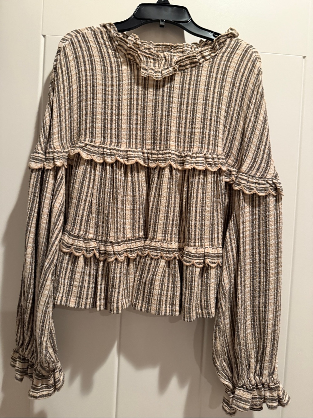 Pilcro Striped Ruffle Peplum Tunic - Cream & Black